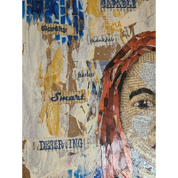 "I Am" Mixed Media Collage 16"x20" Torn Paper Art On Cradled‎ Wood Panel - Picture 5 of 8